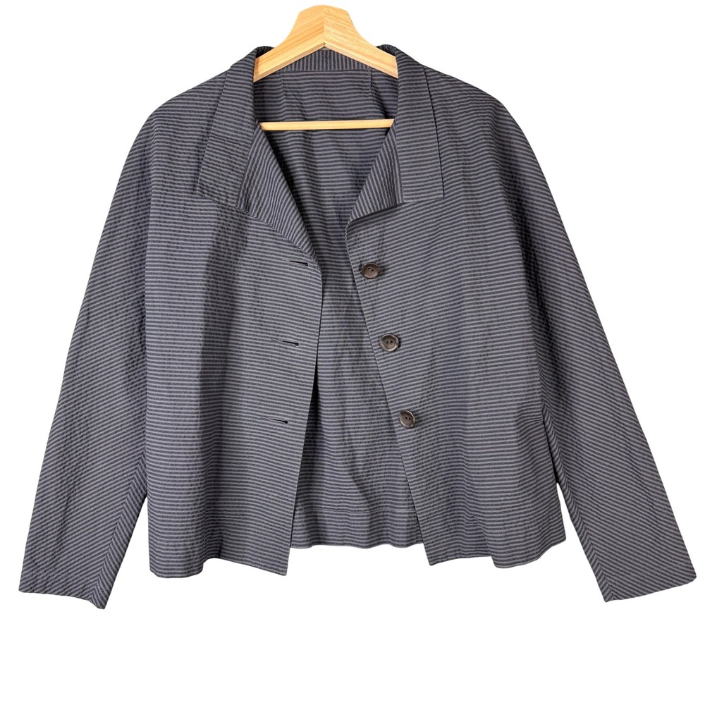 Peter Cohen Gray Striped 100% Cotton Boxy Button Front Jacket Size S